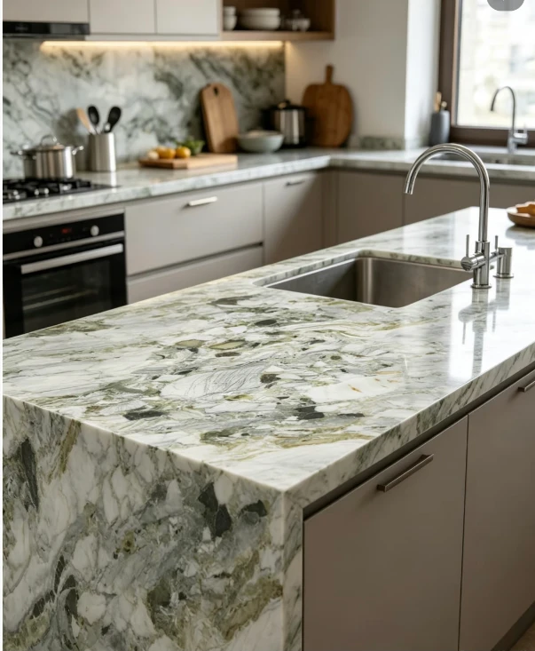 Ice Emerald Green Sintered Stone Slabs Full Body For Vanity Top Table Top Island factory
