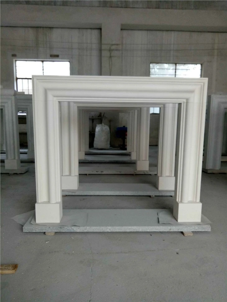 Hand Carved White Marble Cultured Stone Fireplace Mantel Surround