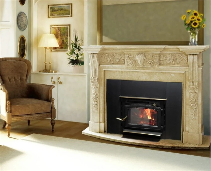 Hand Carved White Marble Cultured Stone Fireplace Mantel Surround