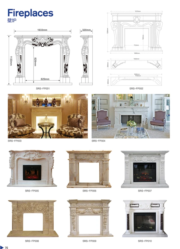 Hand Carved White Marble Cultured Stone Fireplace Mantel Surround